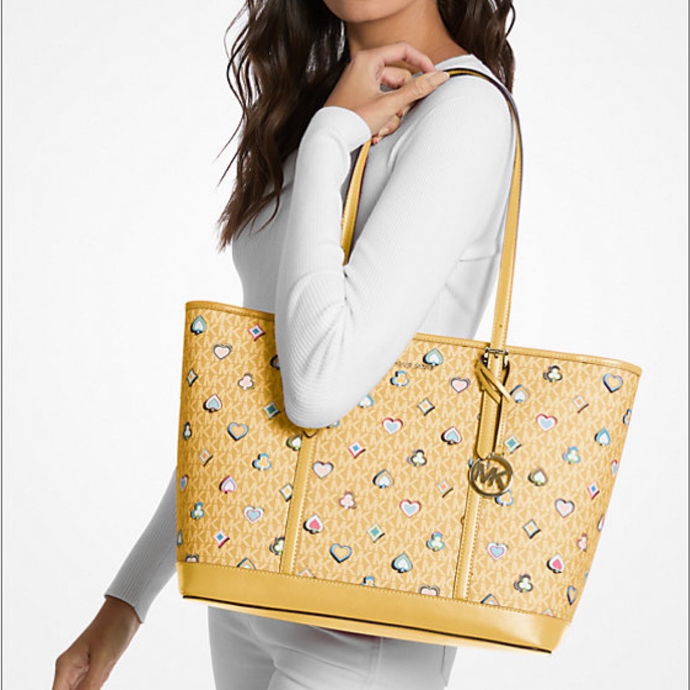 Michael Kors Jet Set Large Printed Signature Logo Tote Shoulder Bag - Picture 3 of 6